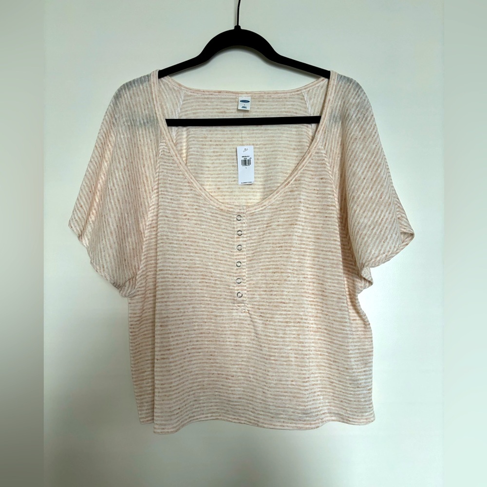Old Navy linen blend striped tee with snaps.